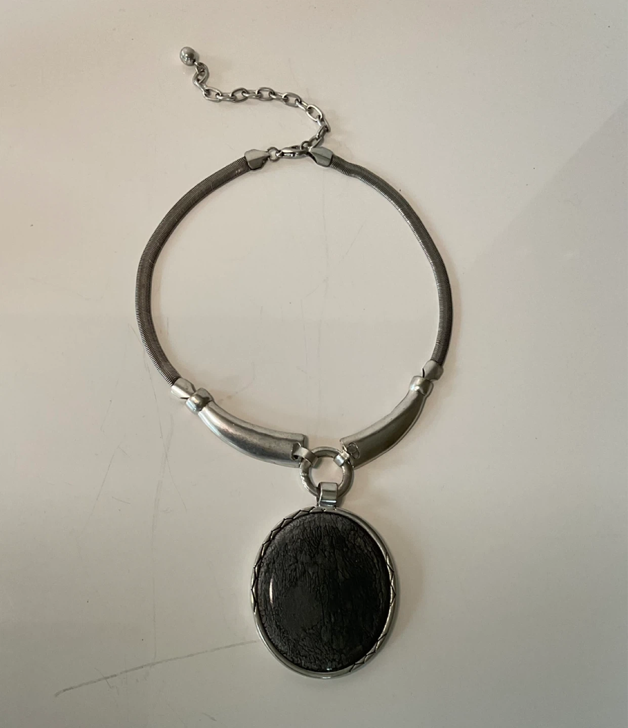 Silver Tone Necklace with Large Dark Pendant - photo 3