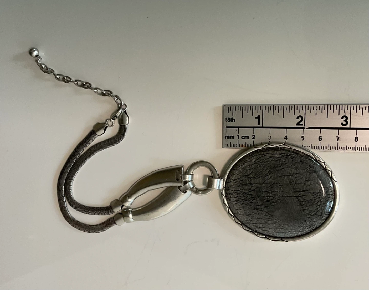 Silver Tone Necklace with Large Dark Pendant - photo 4