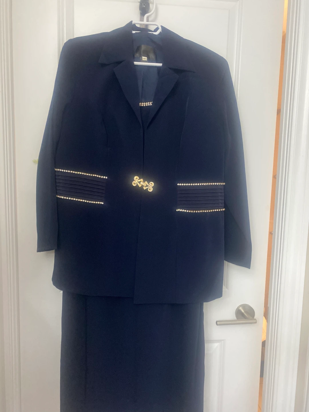 Navy Blue 2-Piece Suit with Embellishments - photo 2