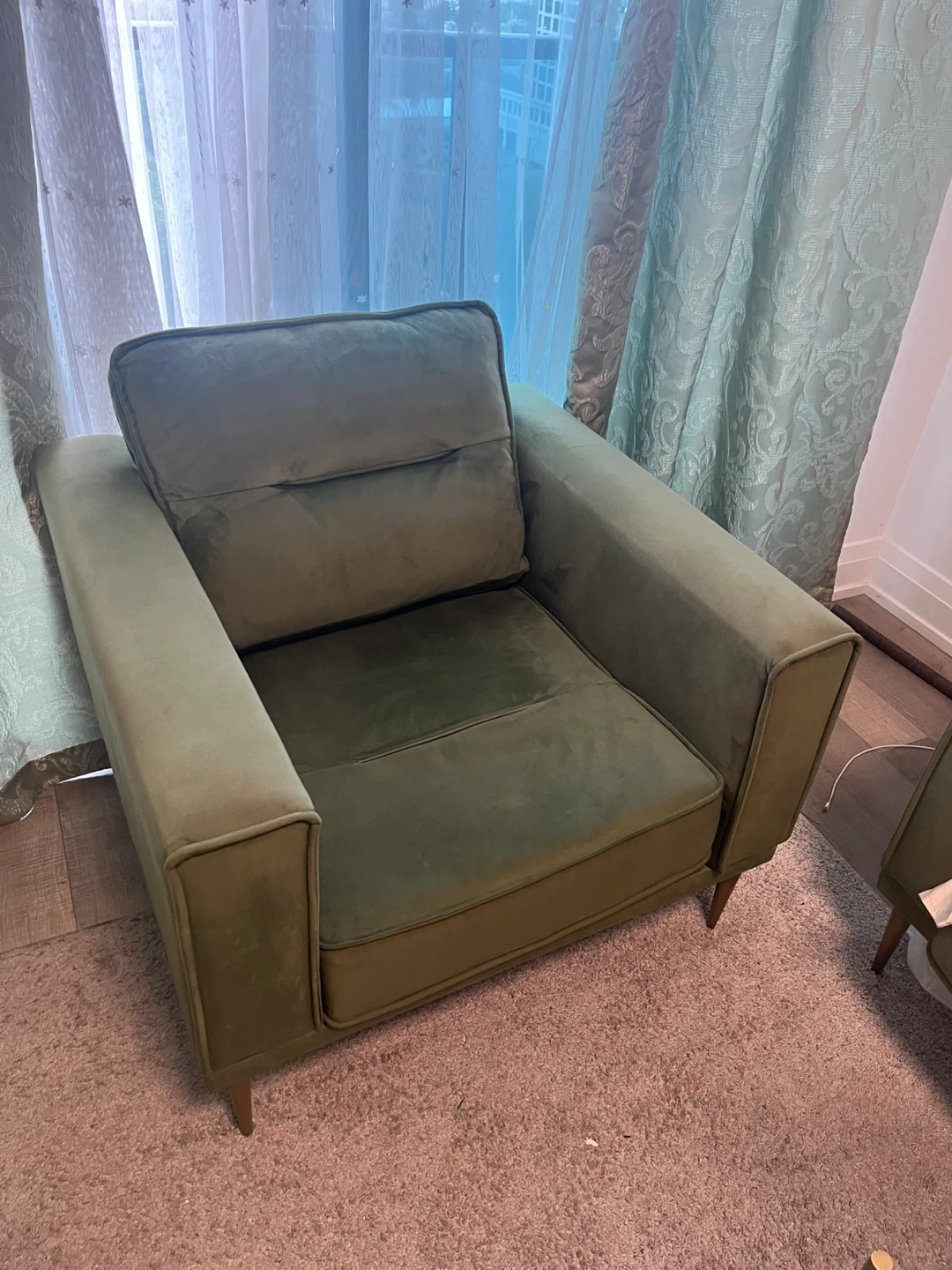 Green Velvet Armchair with Two Cushions - photo 2