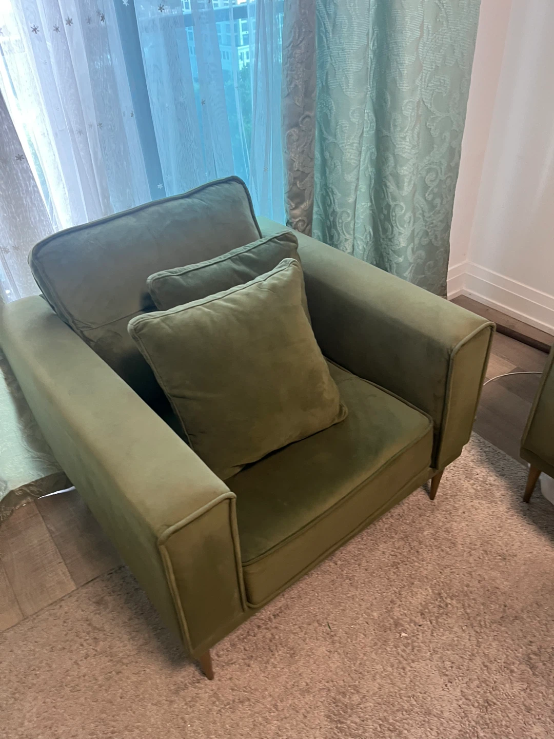 Green Velvet Armchair with Two Cushions - photo 3