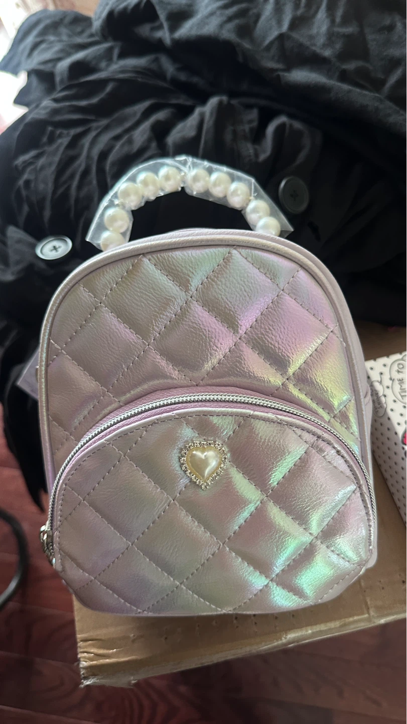 Pink Quilted Mini Backpack with Pearl Handle