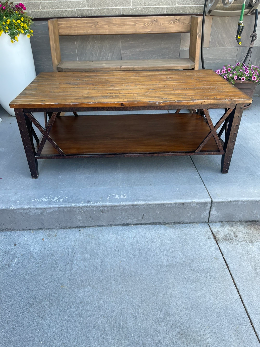 Fleming Industrial Rustic Pine Coffee Table - photo 2