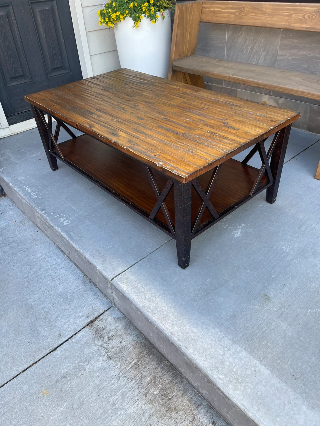 Fleming Industrial Rustic Pine Coffee Table - photo 3