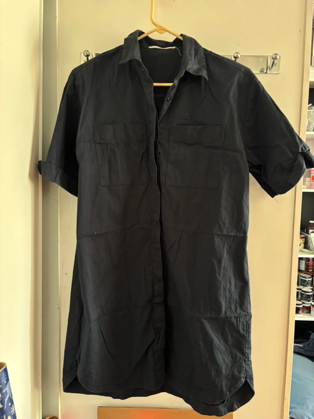 Navy Blue Button-Up Shirt Dress