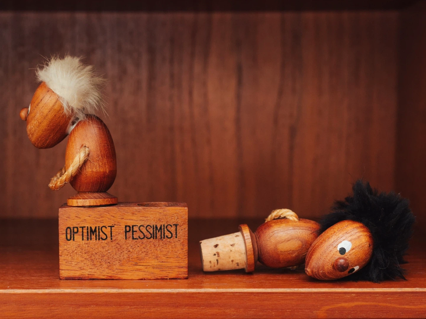 Danish Teak Optimist & Pessimist Bottle Stopper Set - photo 4
