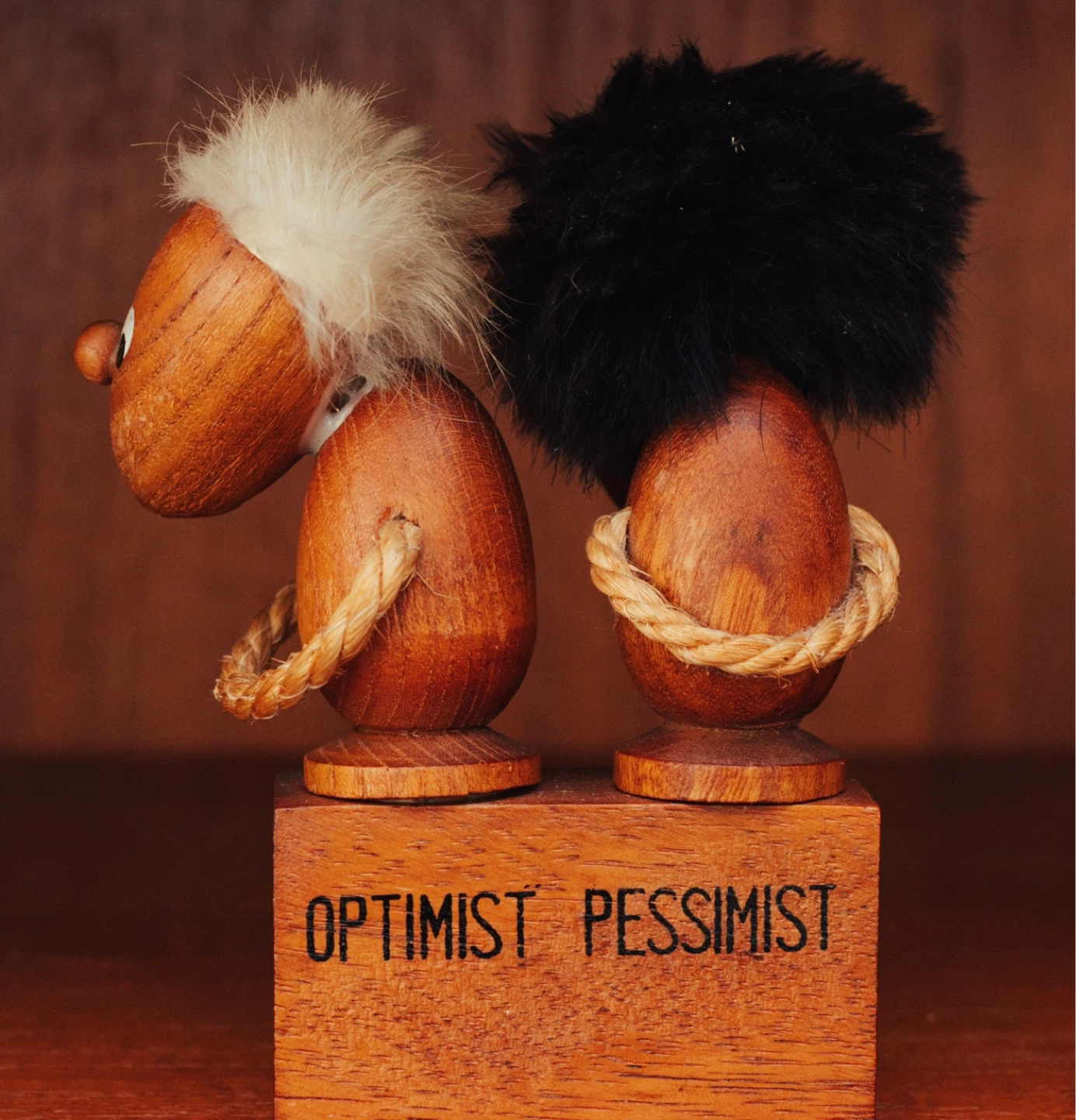 Danish Teak Optimist & Pessimist Bottle Stopper Set