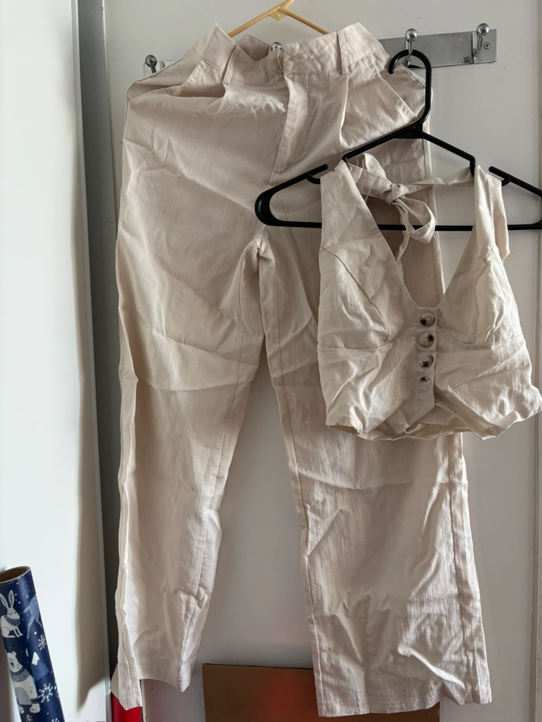 Beige Linen Blend Halter Vest
