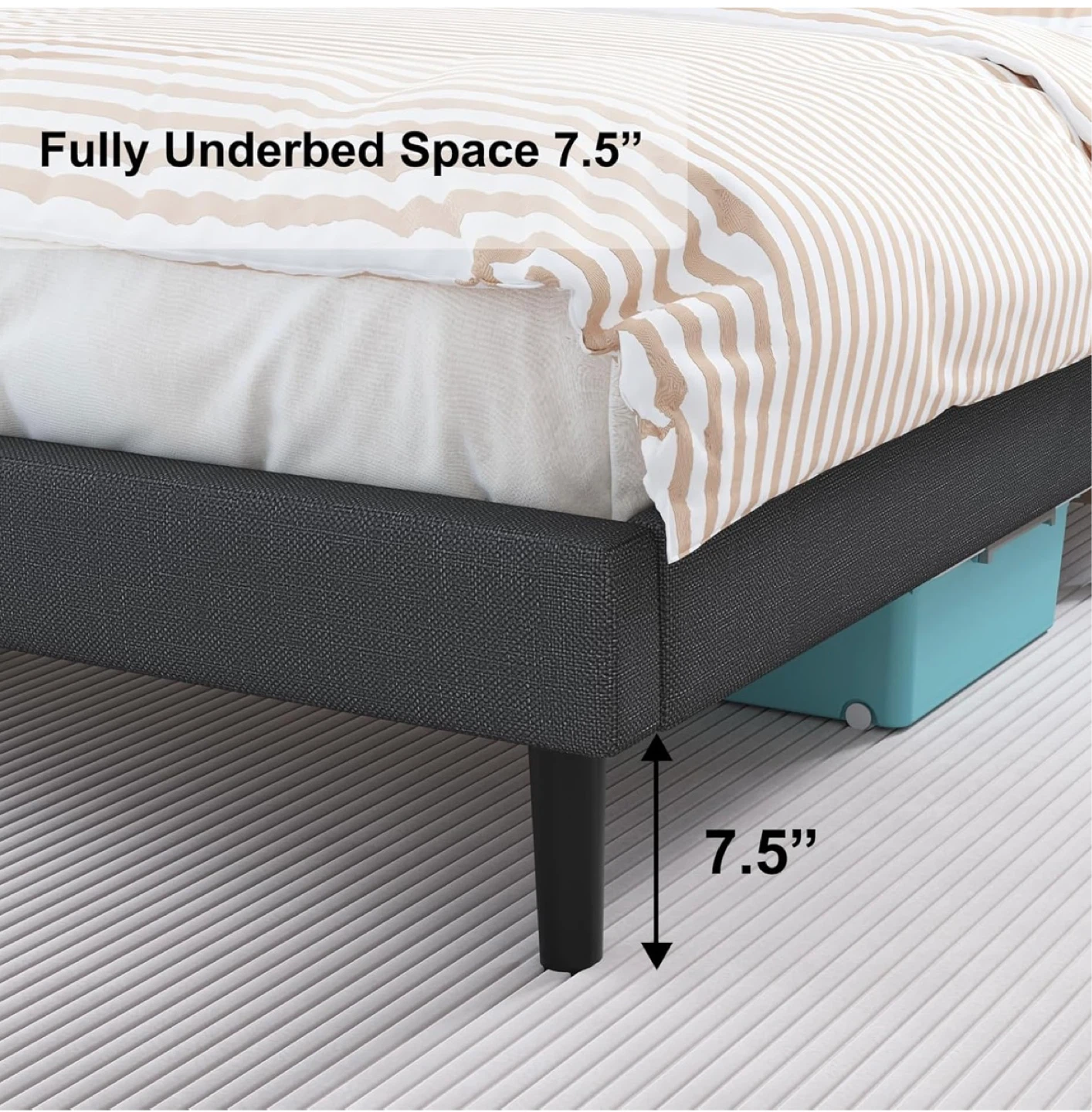 Queen Upholstered Platform Bed Frame with Headboard - photo 4