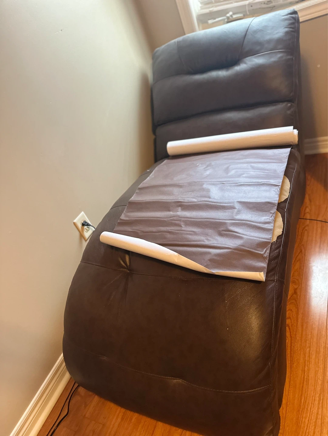 Brown Faux Leather Chaise Lounge