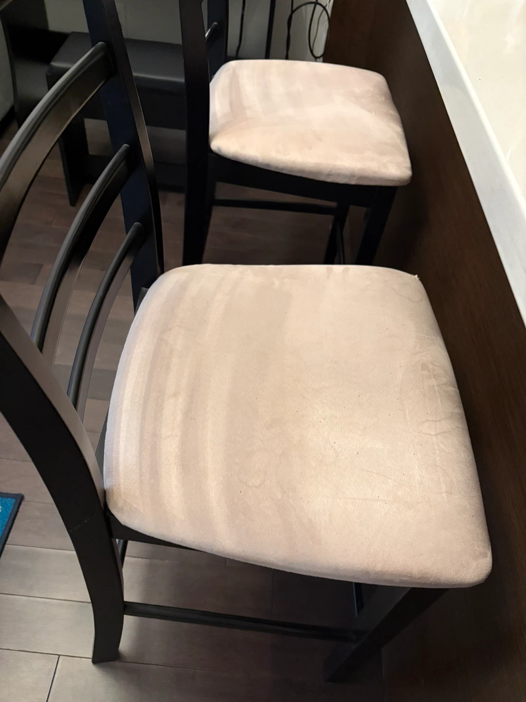 Set of 2 Black Bar Stools with Beige Cushions - photo 2