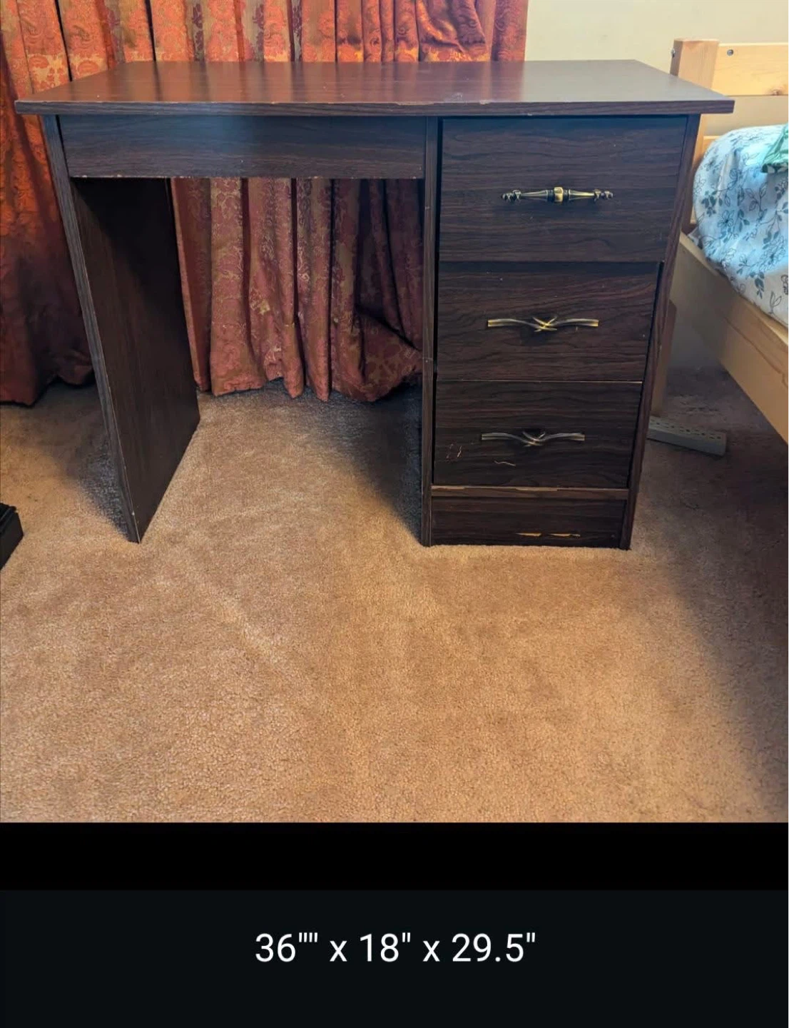 Dark Brown Desk with Drawers