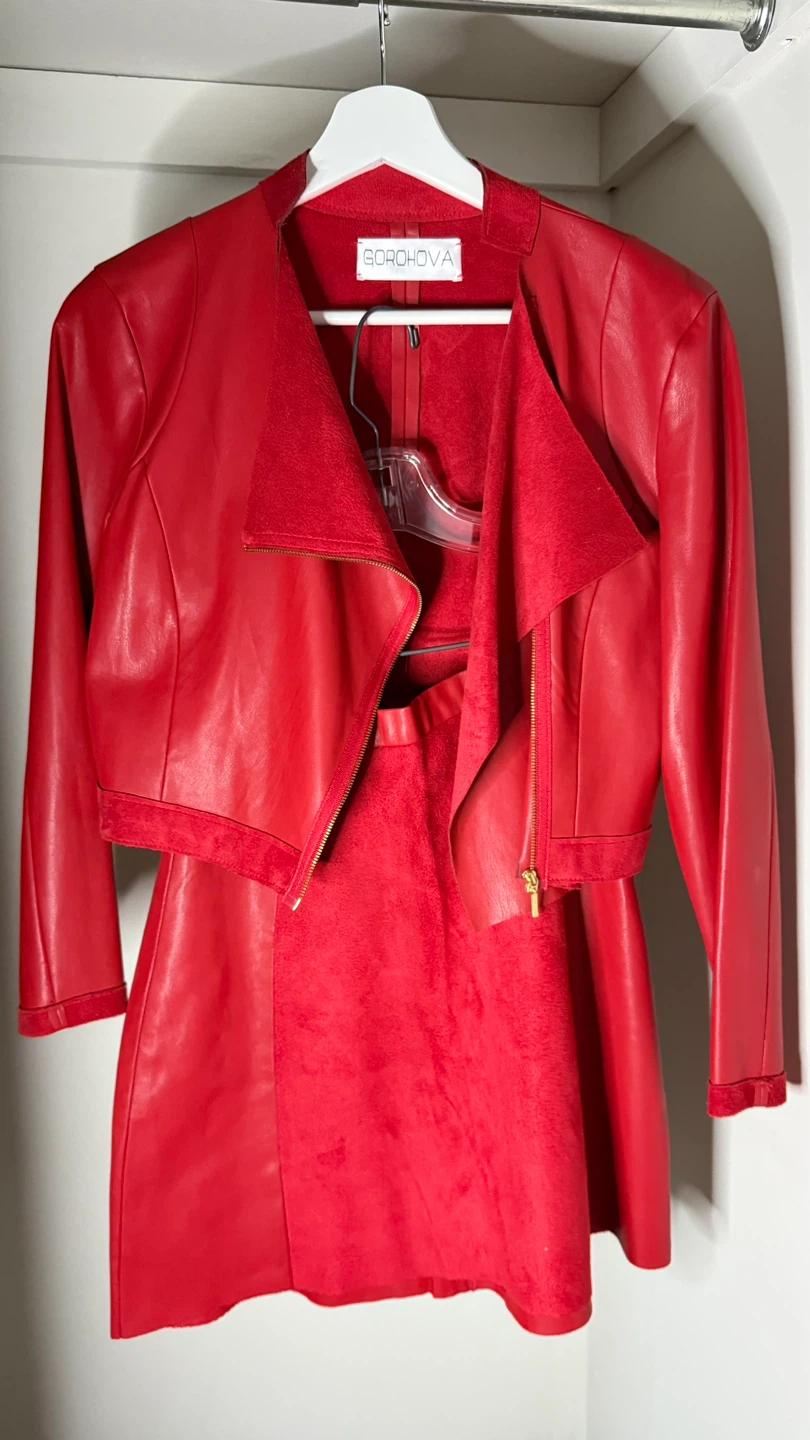 Red Moto Jacket and Skirt Set