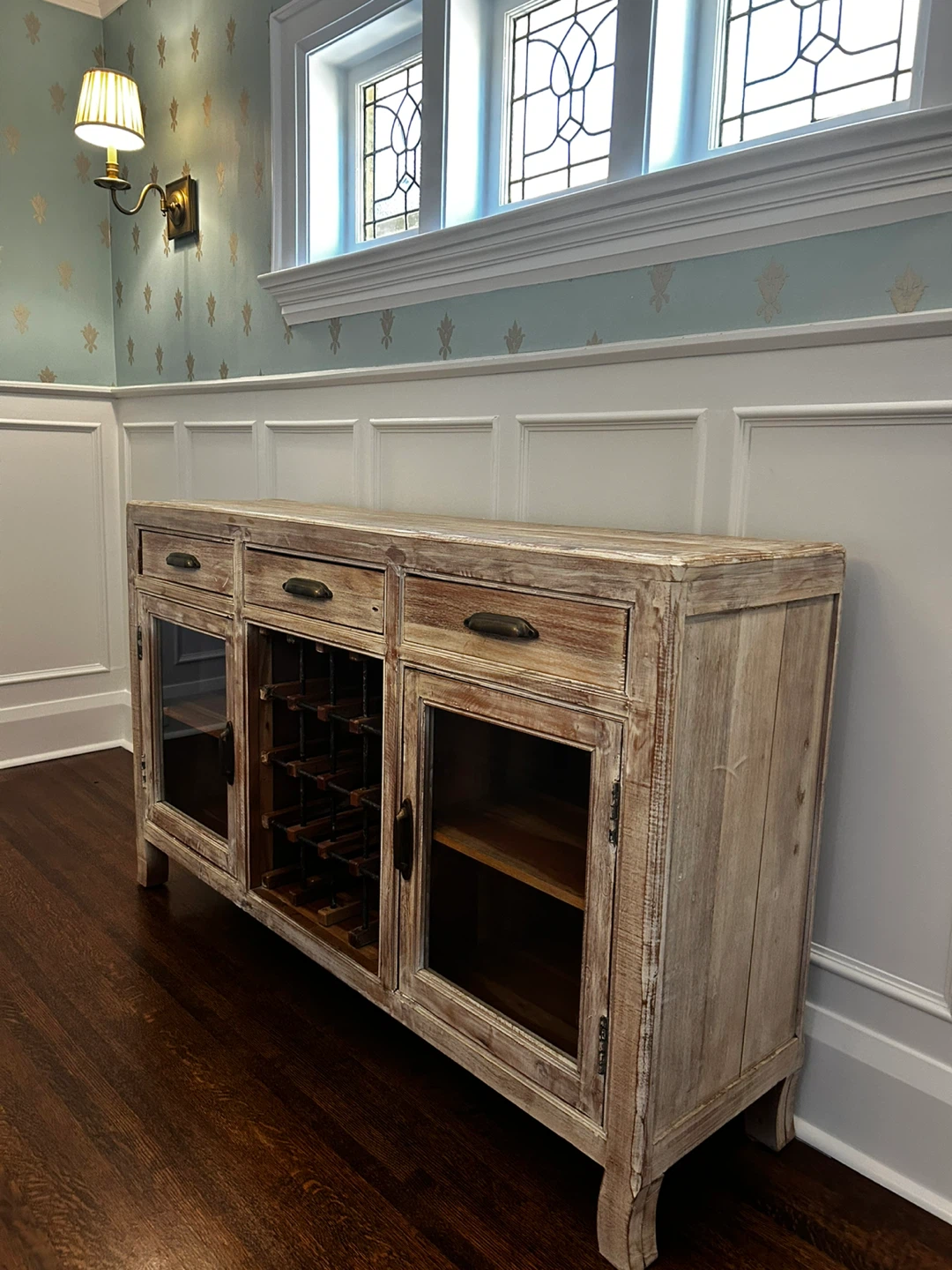 Wooden Sideboard with Wine Rack and Glass Doors - photo 2