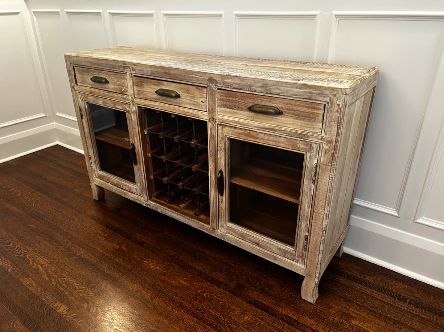 Wooden Sideboard with Wine Rack and Glass Doors
