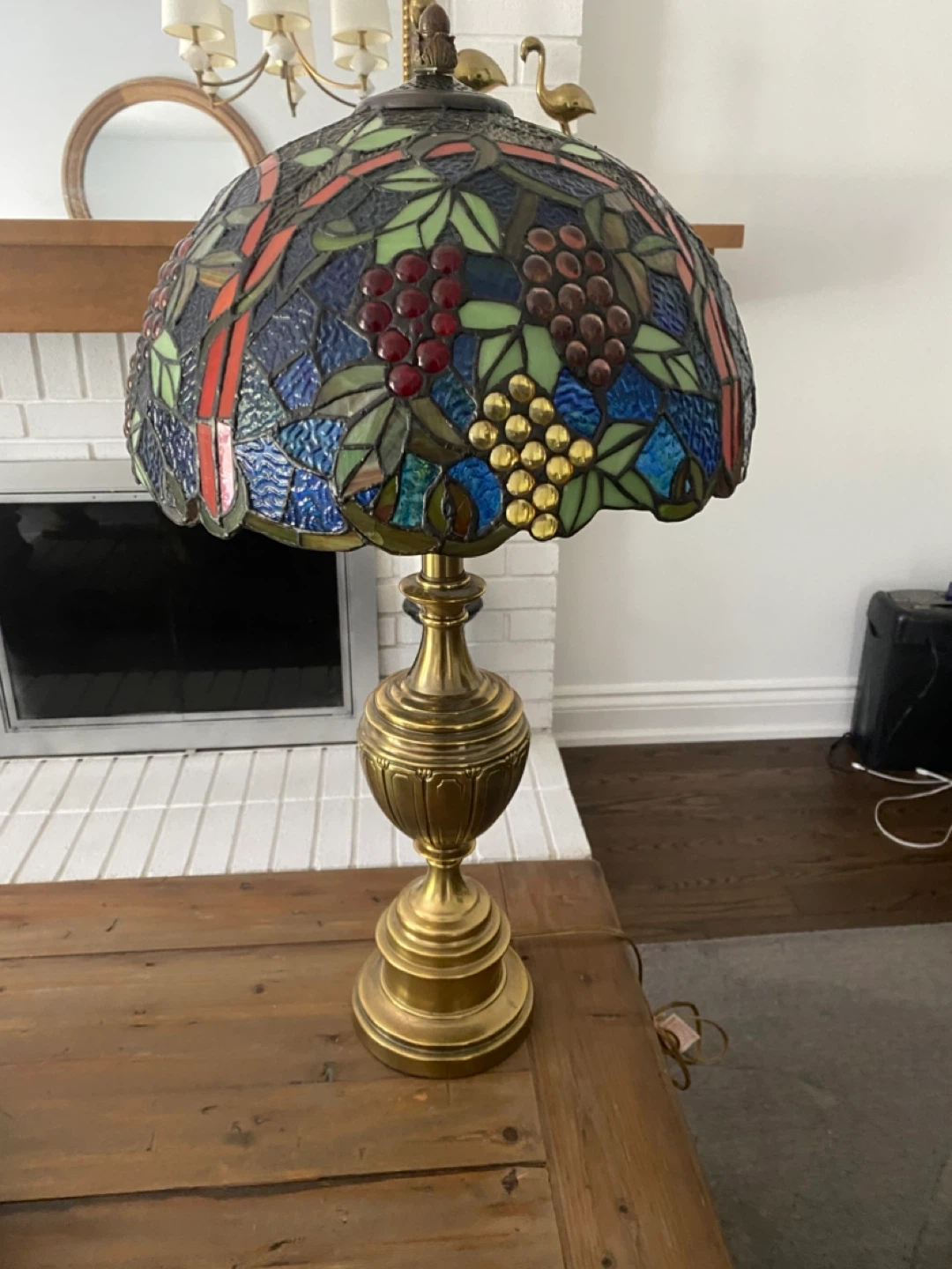 Stained Glass Table Lamp with Grape Motif