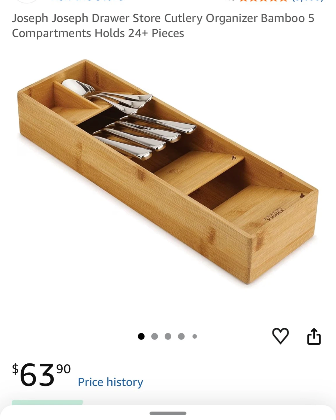 Joseph Joseph Drawer Store Cutlery Organizer Bamboo 5 Comp