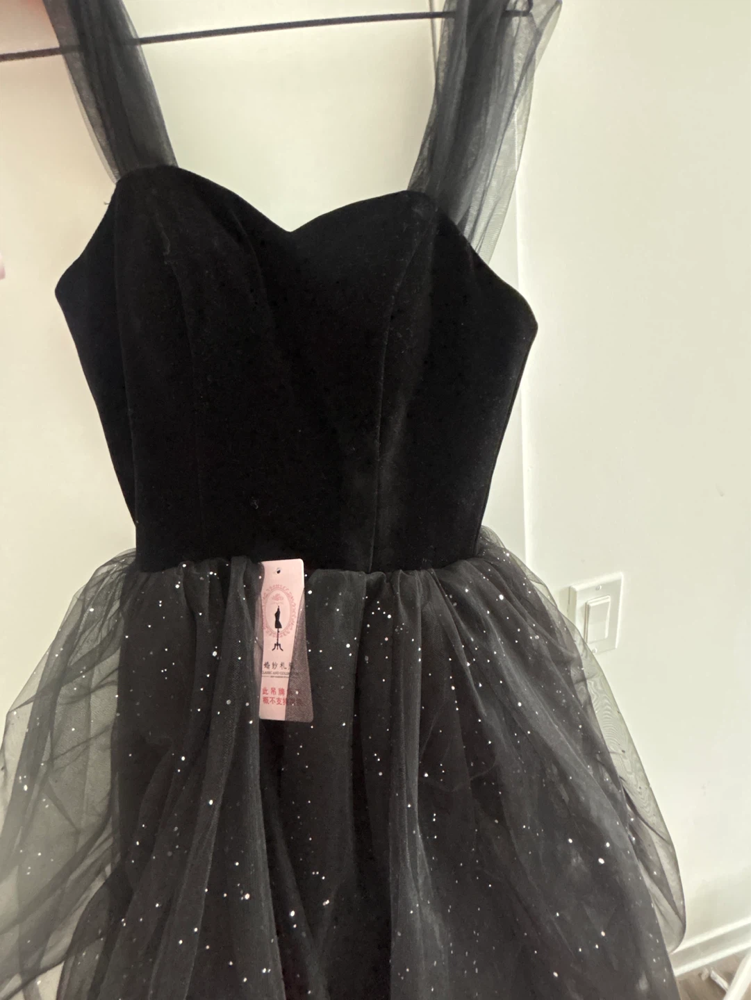 New Black Velvet and Tulle Sparkle Dress
