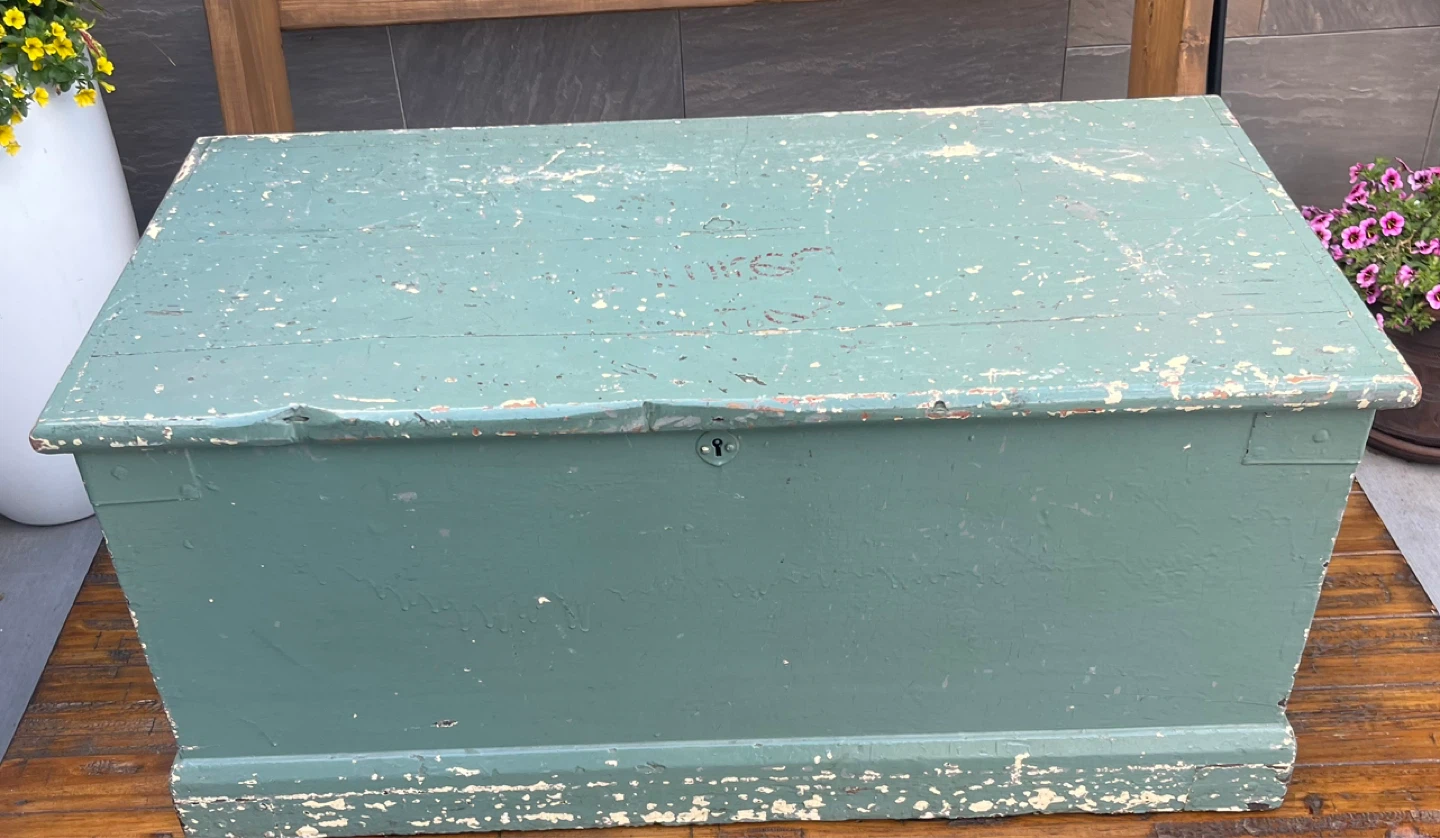 Vintage Green Wooden Storage Chest Trunk - photo 3