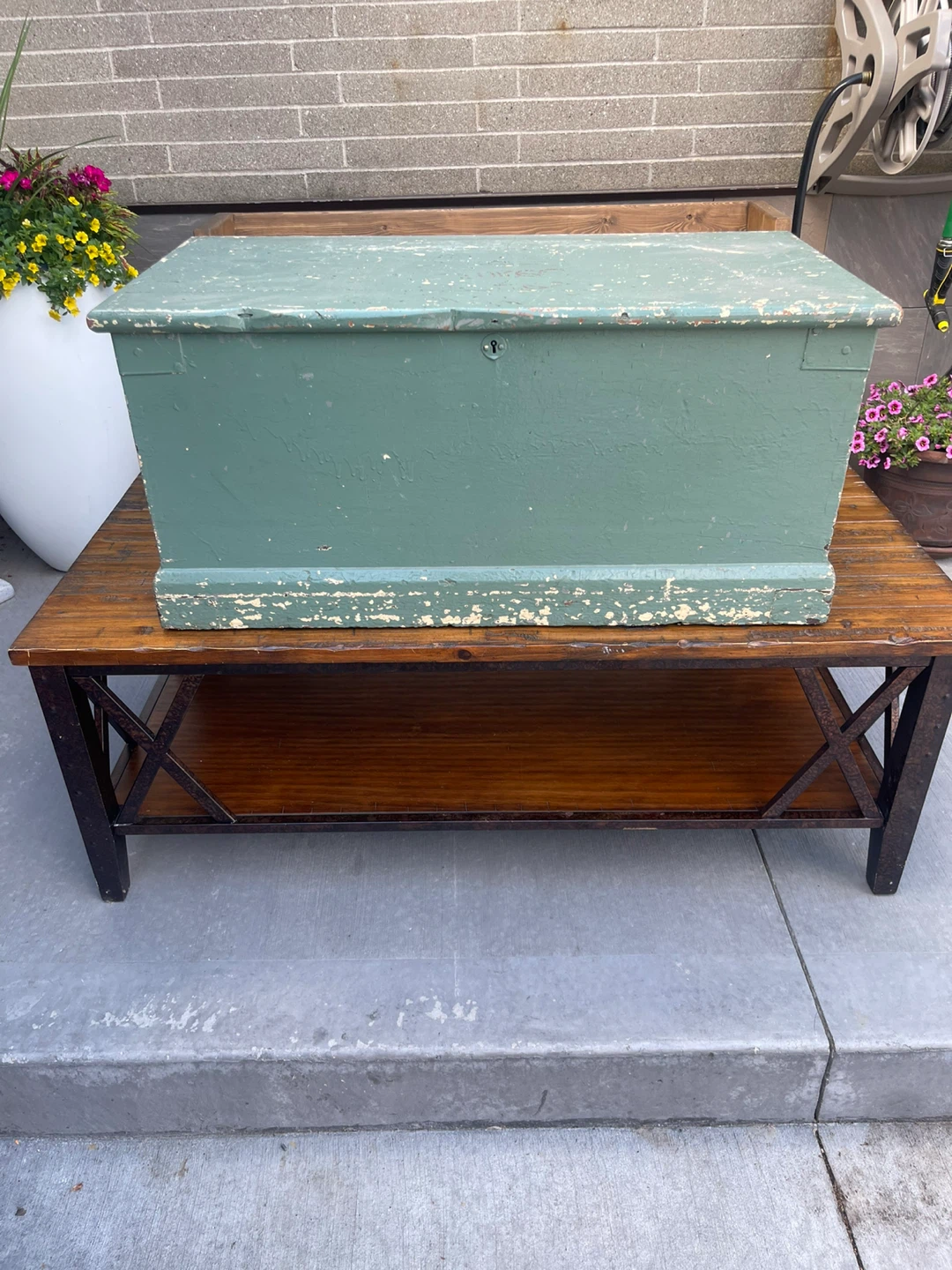 Vintage Green Wooden Storage Chest Trunk
