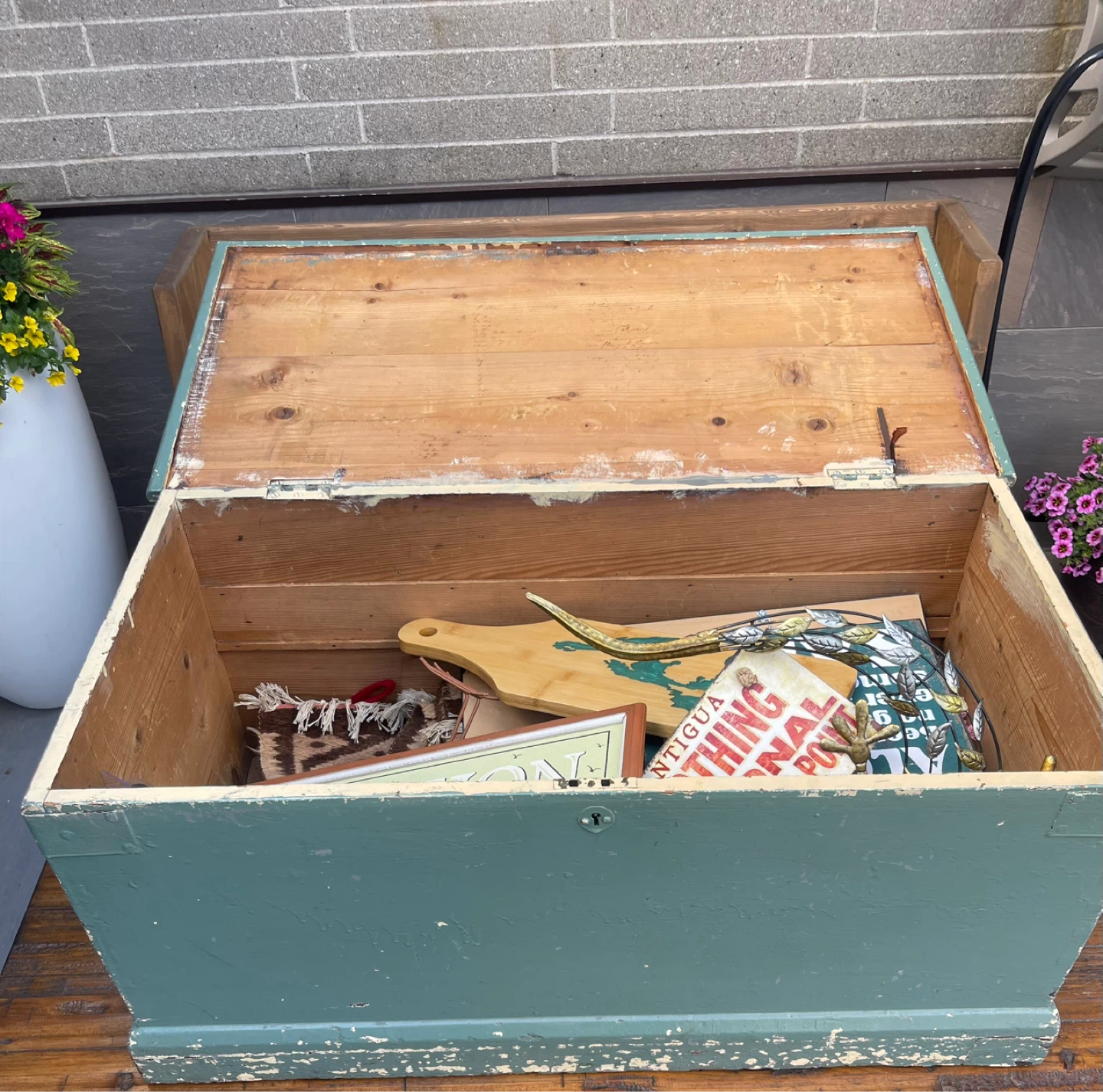 Vintage Green Wooden Storage Chest Trunk - photo 2