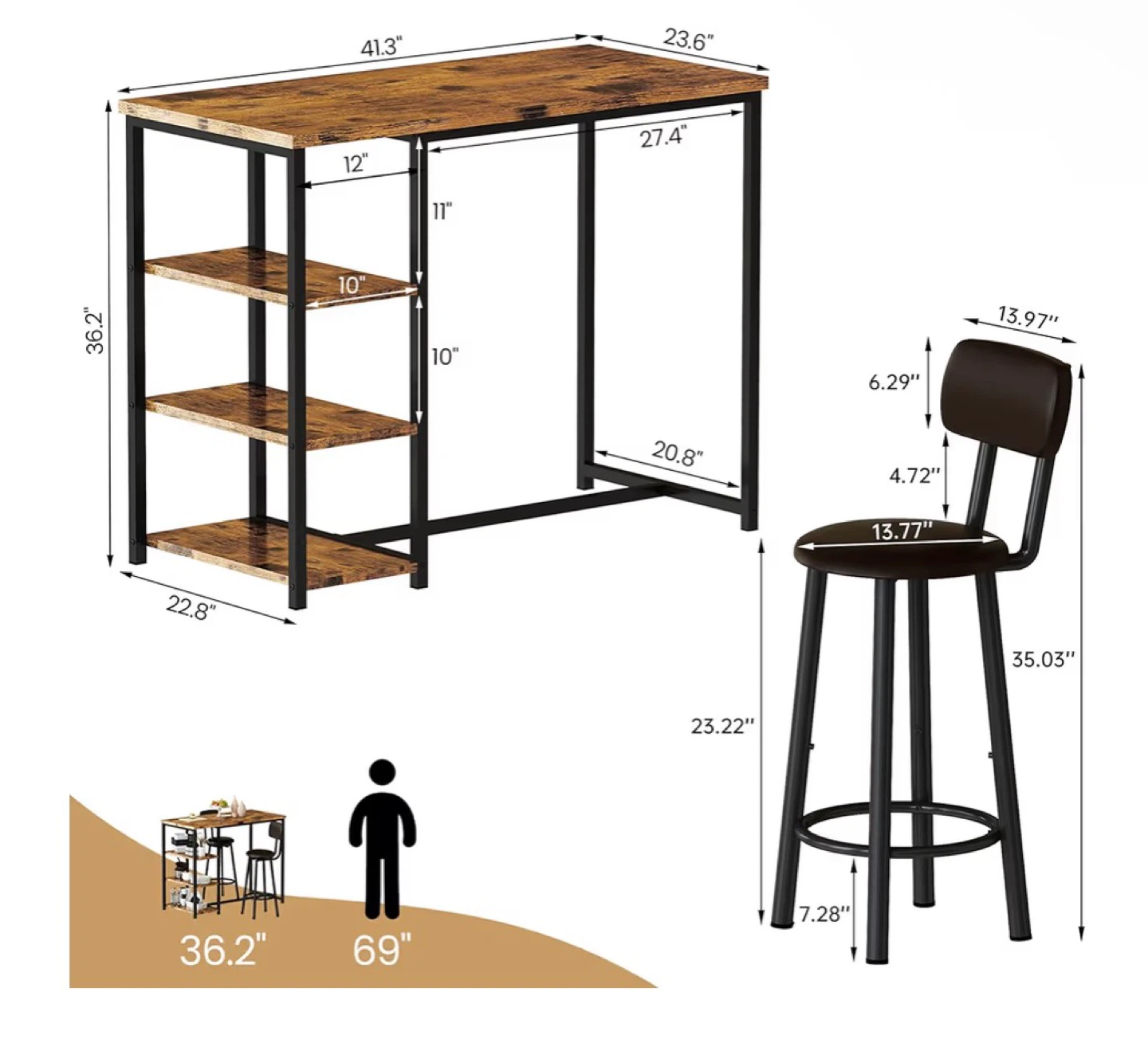2-Piece Bar Stool Set with Chairs - photo 5