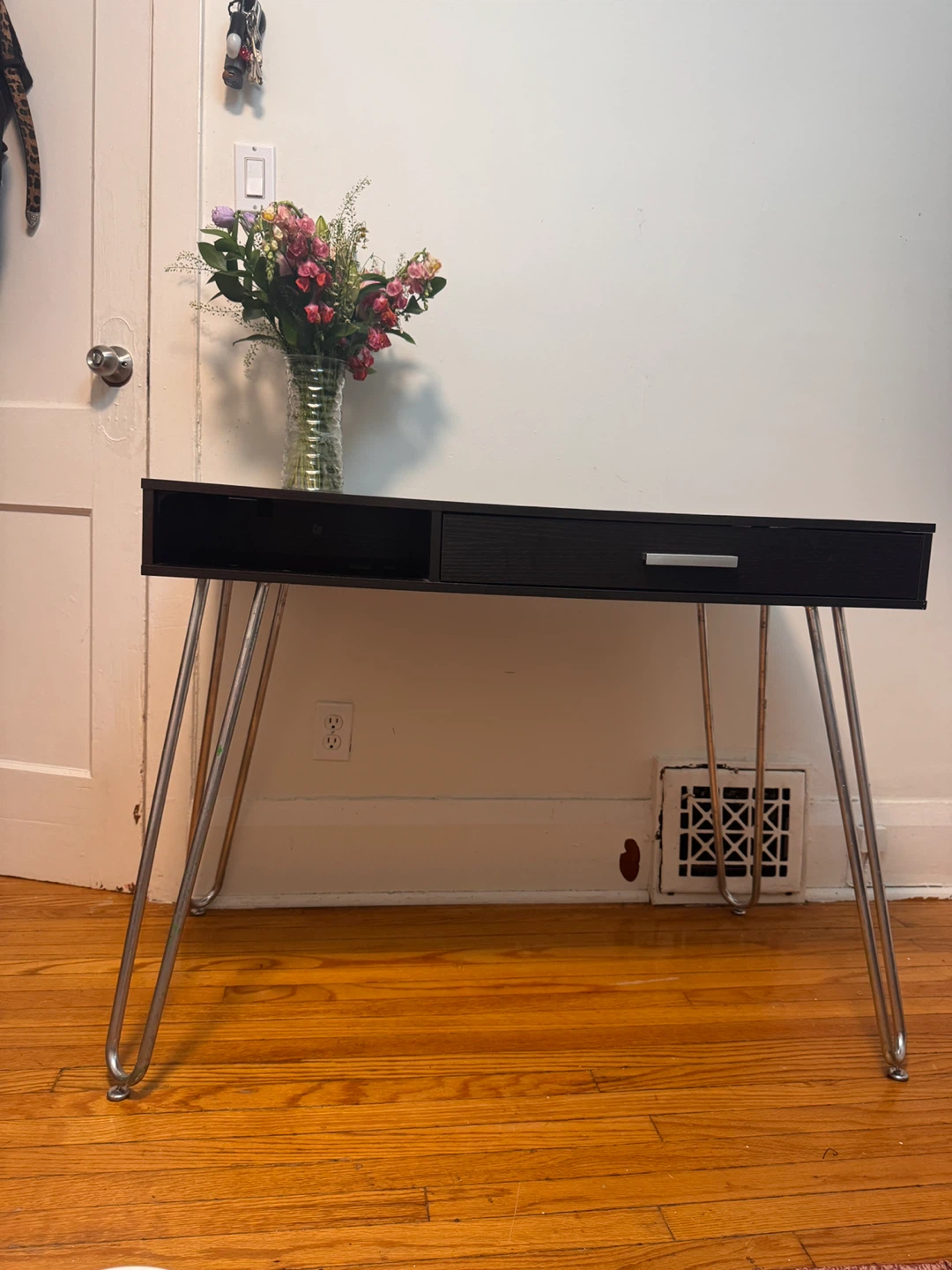 Black Writing Desk with Drawer and Hairpin Legs - photo 5