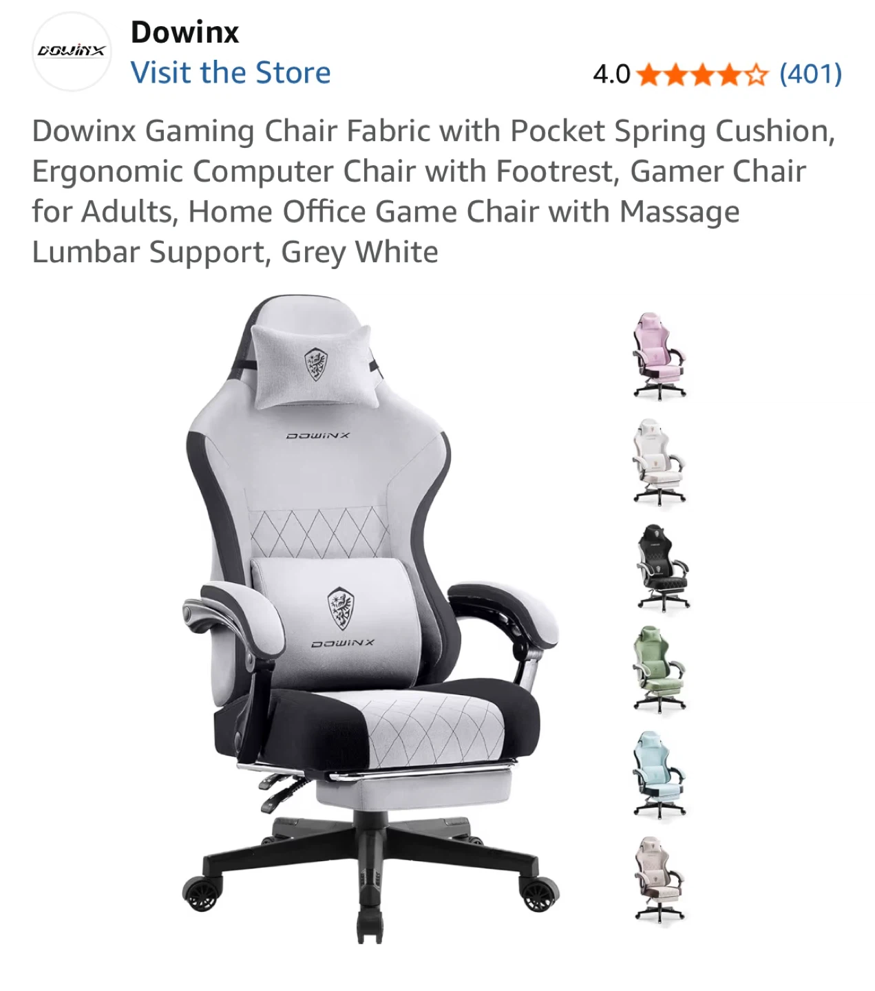 Dowinx Gaming Chair Grey White with Footrest - photo 2