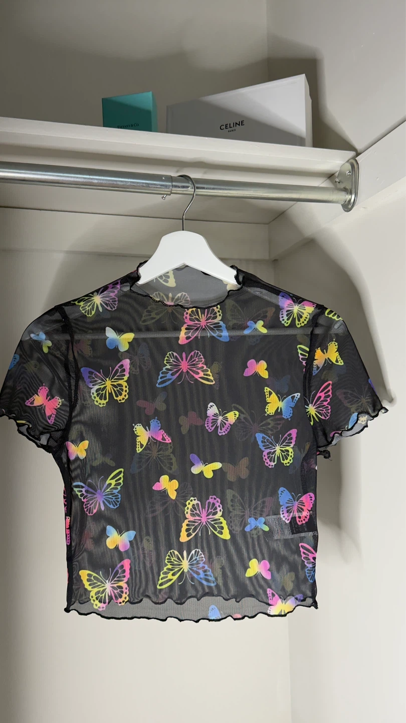 Black Mesh Butterfly Crop Top