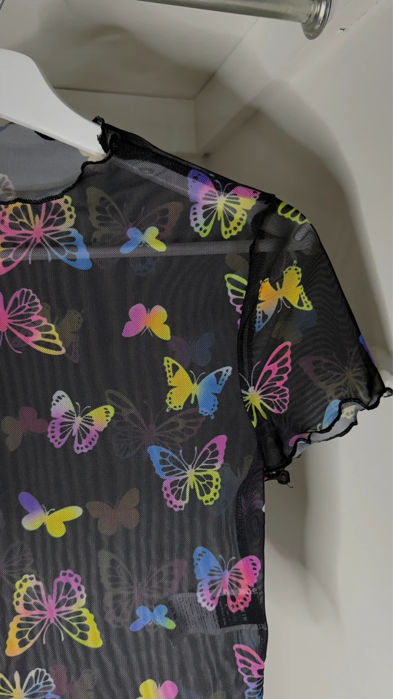 Black Mesh Butterfly Crop Top - photo 2