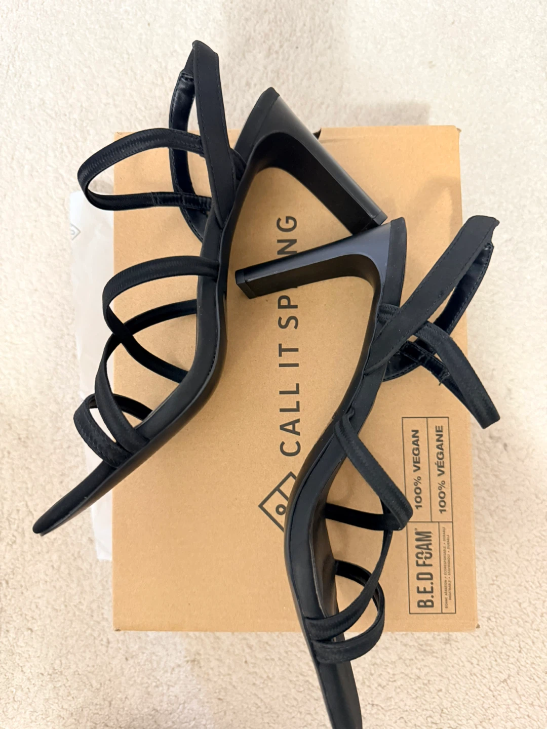 Call It Spring Black Strappy Heels - Size 8.5