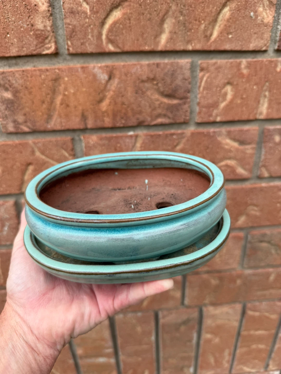 Teal Ceramic Bonsai Pot with Saucer