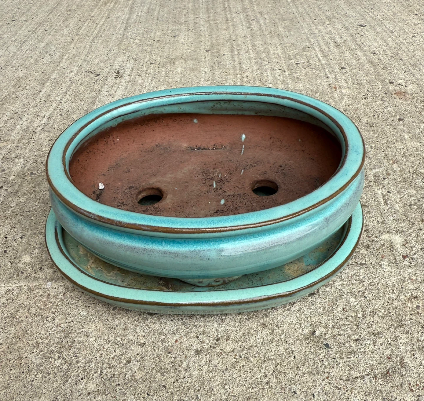 Teal Ceramic Bonsai Pot with Saucer - photo 2