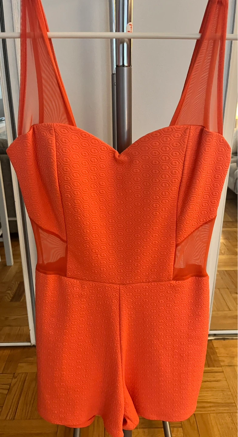 Orange Textured Romper with Mesh Sides Size L