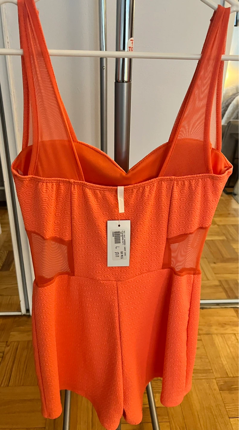 Orange Textured Romper with Mesh Sides Size L - photo 2