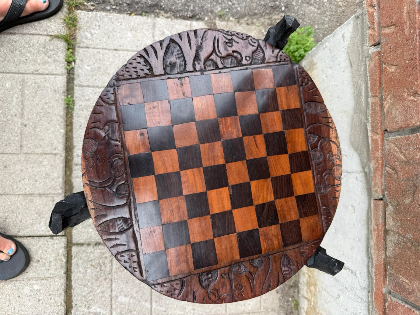 Carved Wooden Chess Board Table - photo 3