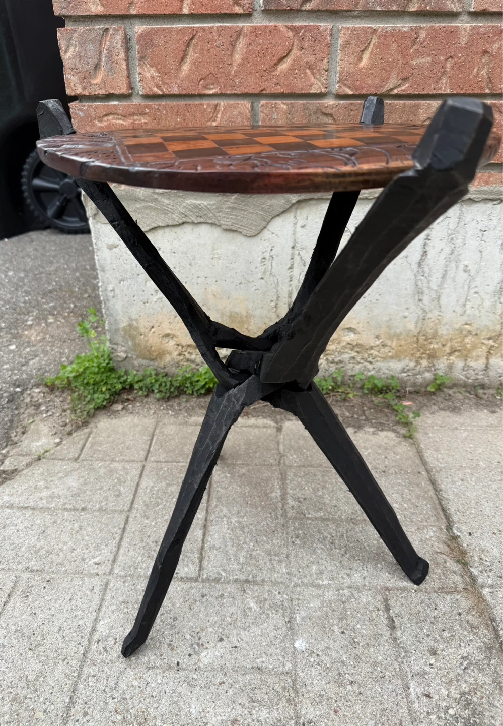 Carved Wooden Chess Board Table - photo 4