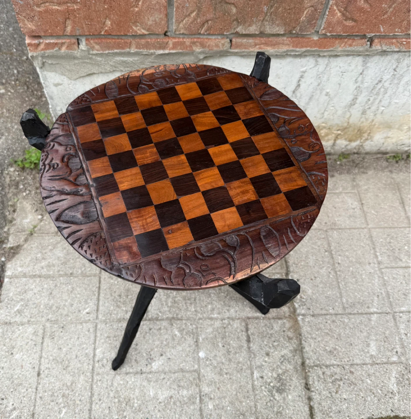 Carved Wooden Chess Board Table - photo 5