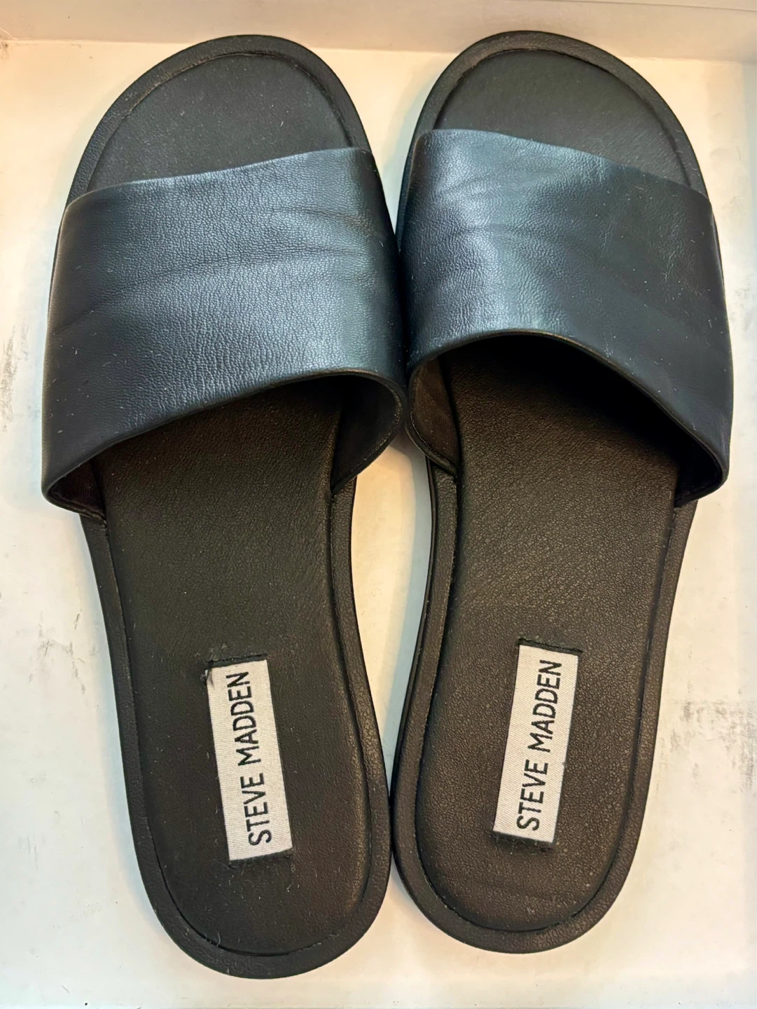 Steve Madden Black Leather Slide Sandals