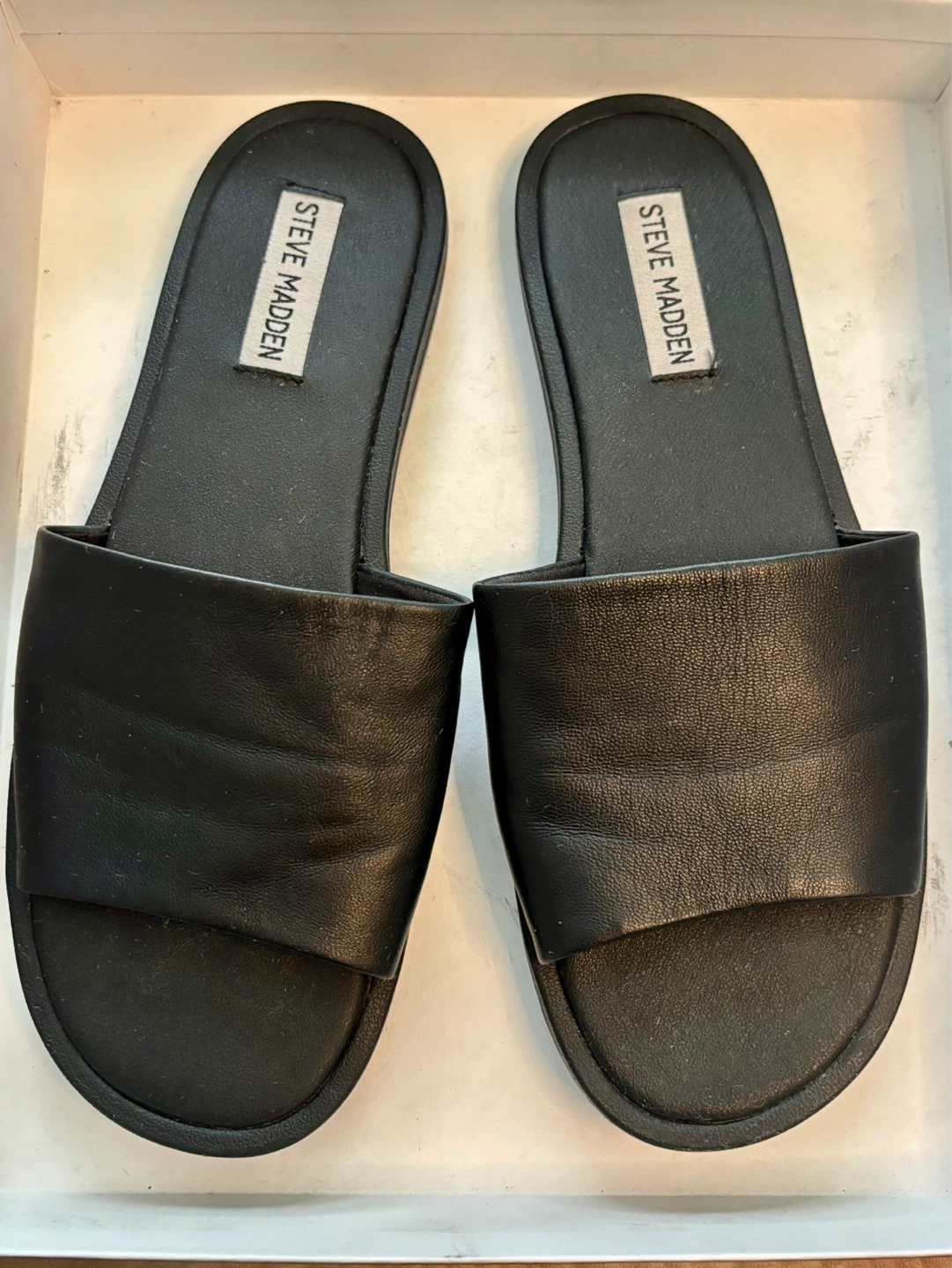 Steve Madden Black Leather Slide Sandals - photo 2