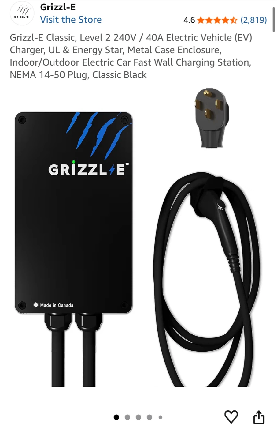 Grizzl-E Classic Connect Wi-Fi 40A EV Charger (Brand new in box)