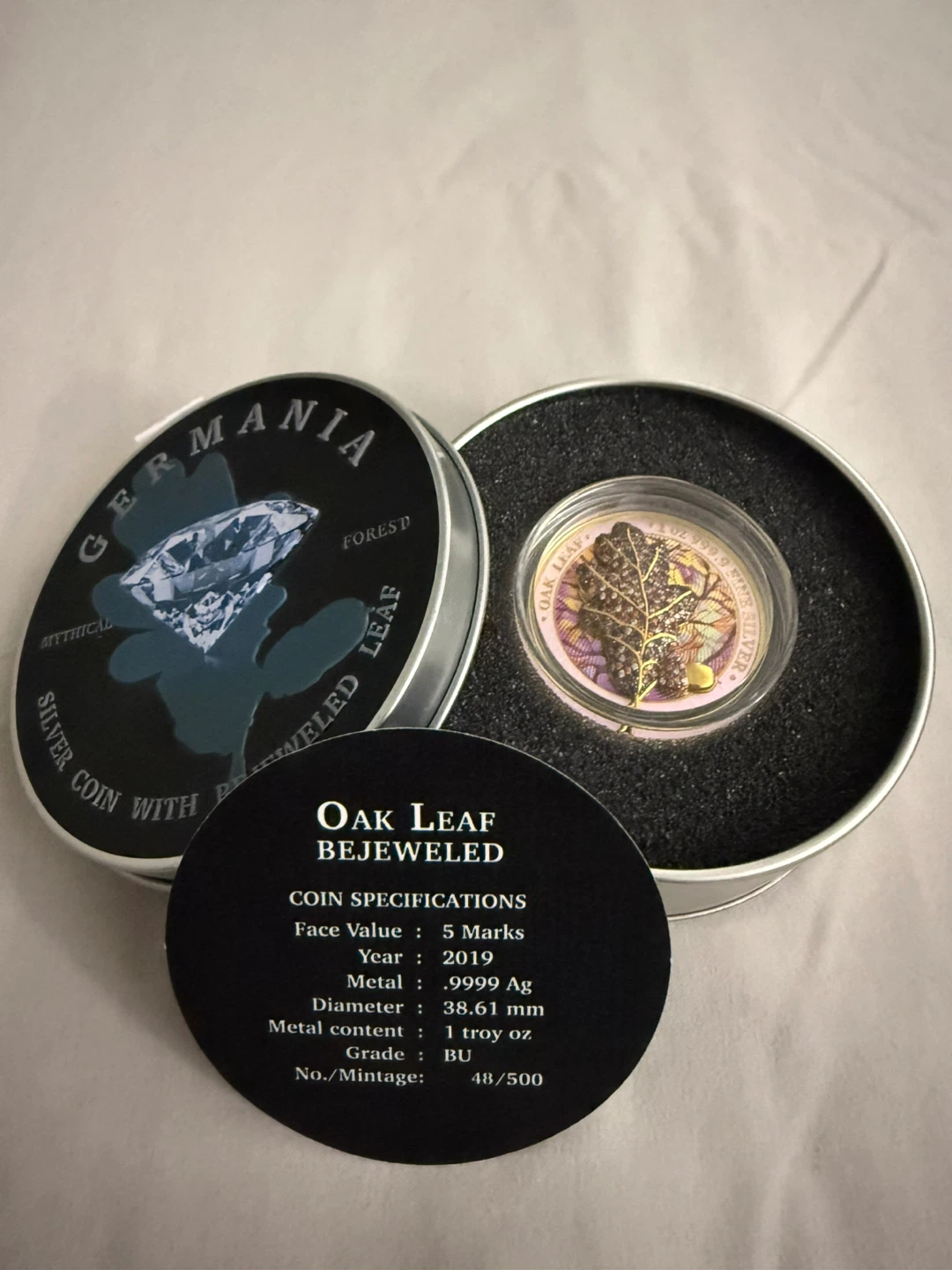 Germania Mint Oak Leaf Bejeweled Silver Coin - photo 3