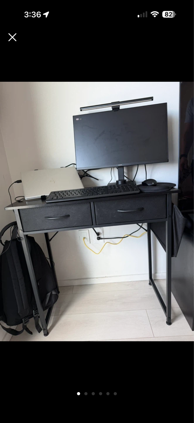 Black Desk with 2 Drawers and Side Organizer