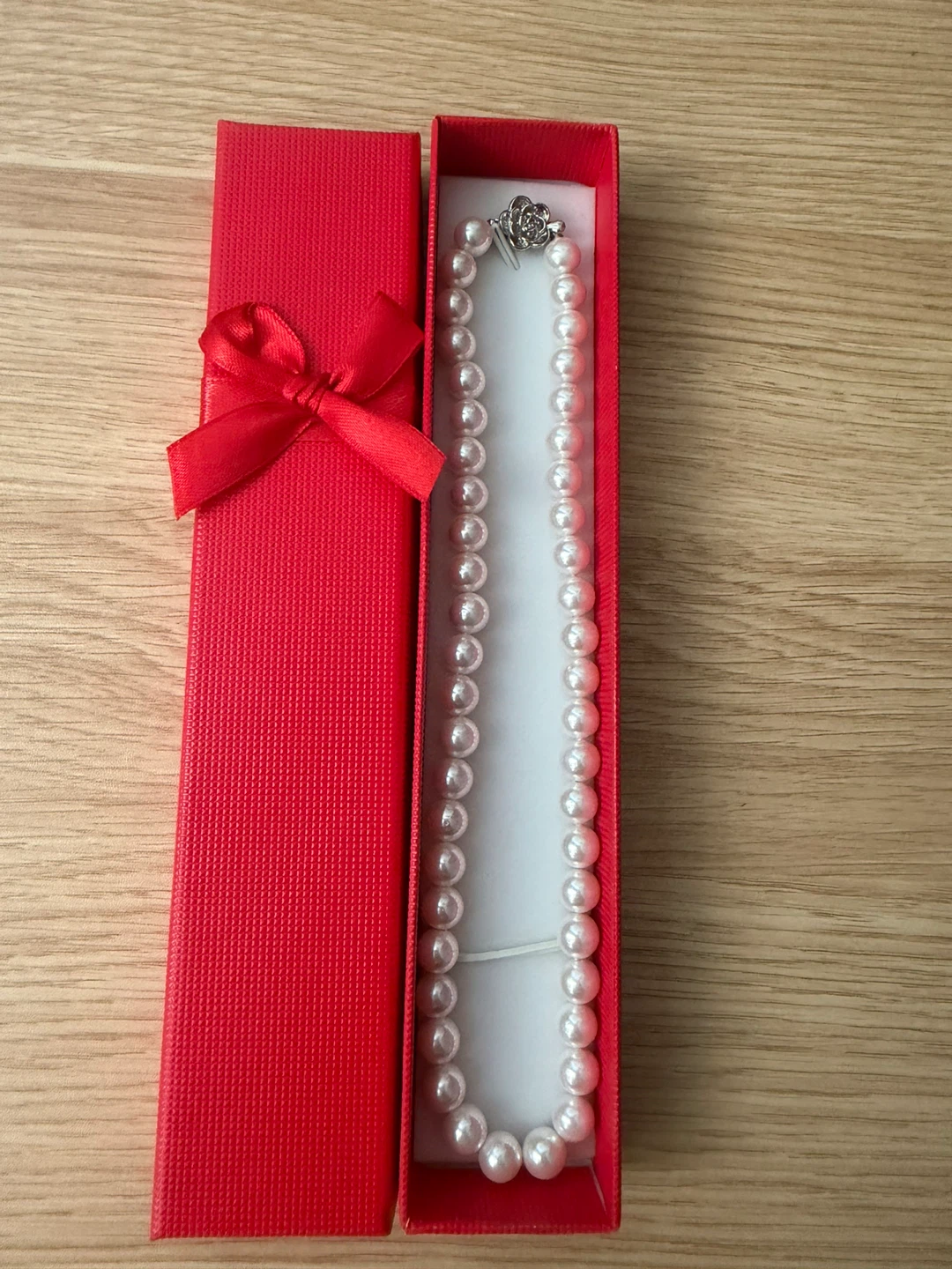 Pearl Fresh Cream Necklace plated  in Red Gift Box beautiful