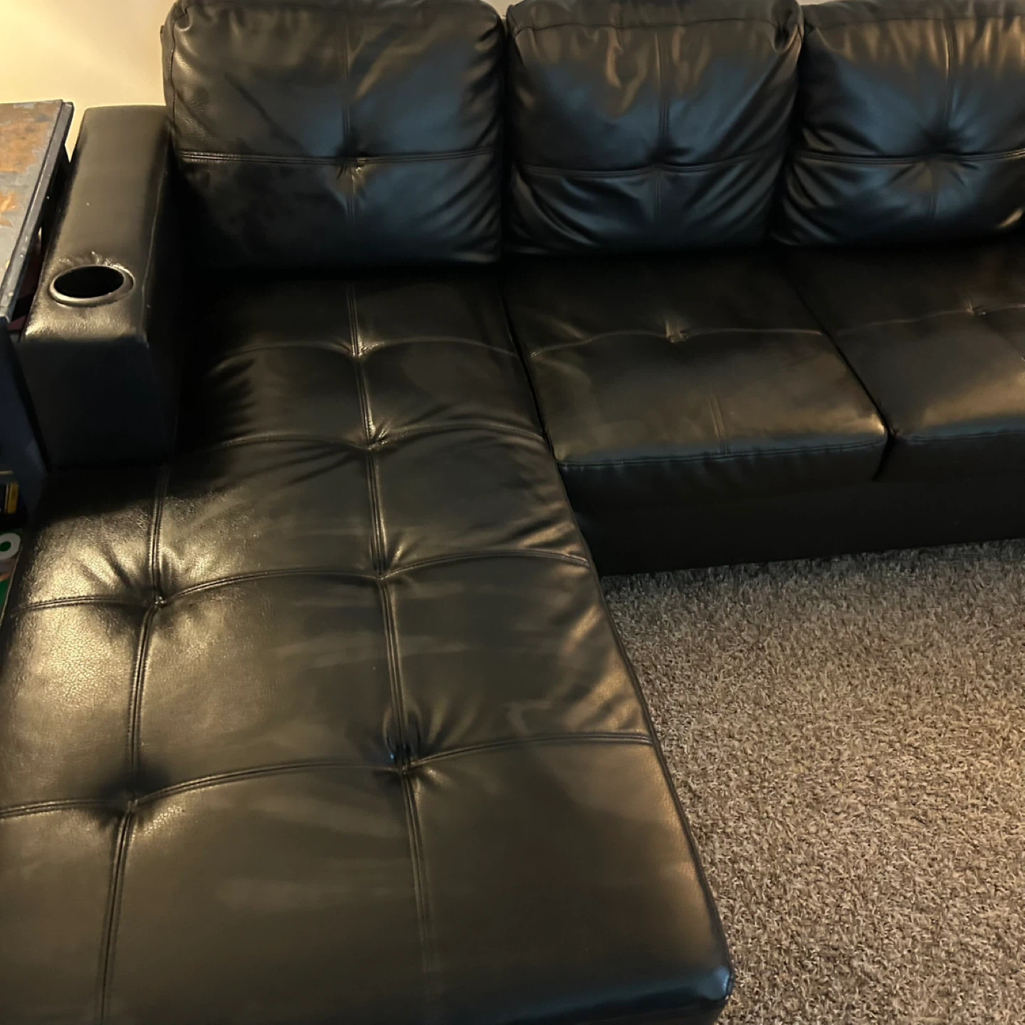 Black Faux  Sectional Sofa with Chaise ASIS - photo 2