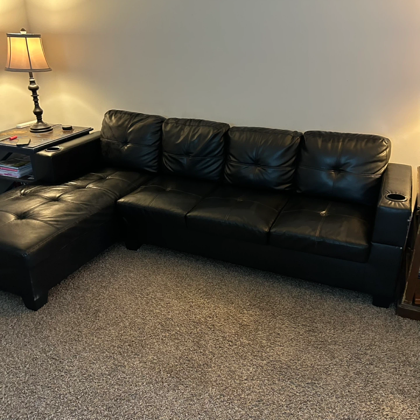 Black Faux  Sectional Sofa with Chaise ASIS