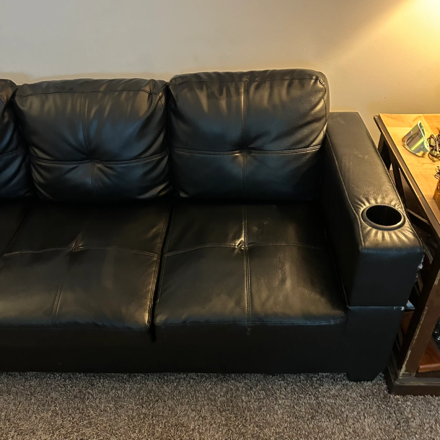 Black Faux  Sectional Sofa with Chaise ASIS - photo 3