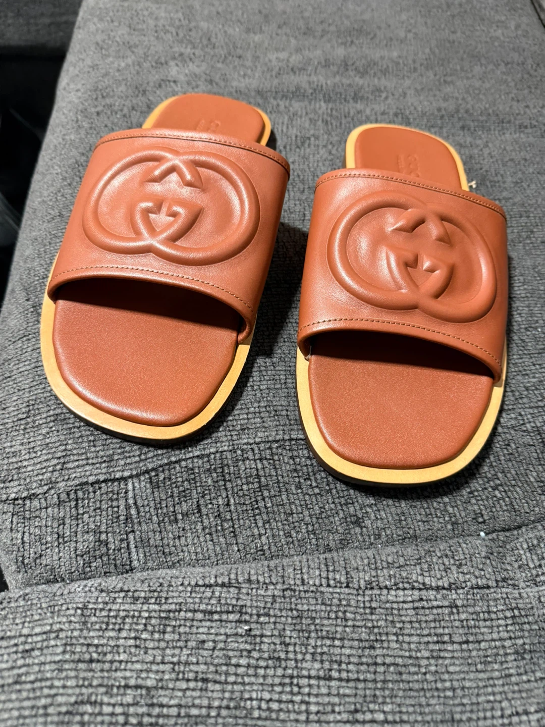Gucci Brown Leather Slides Size 9