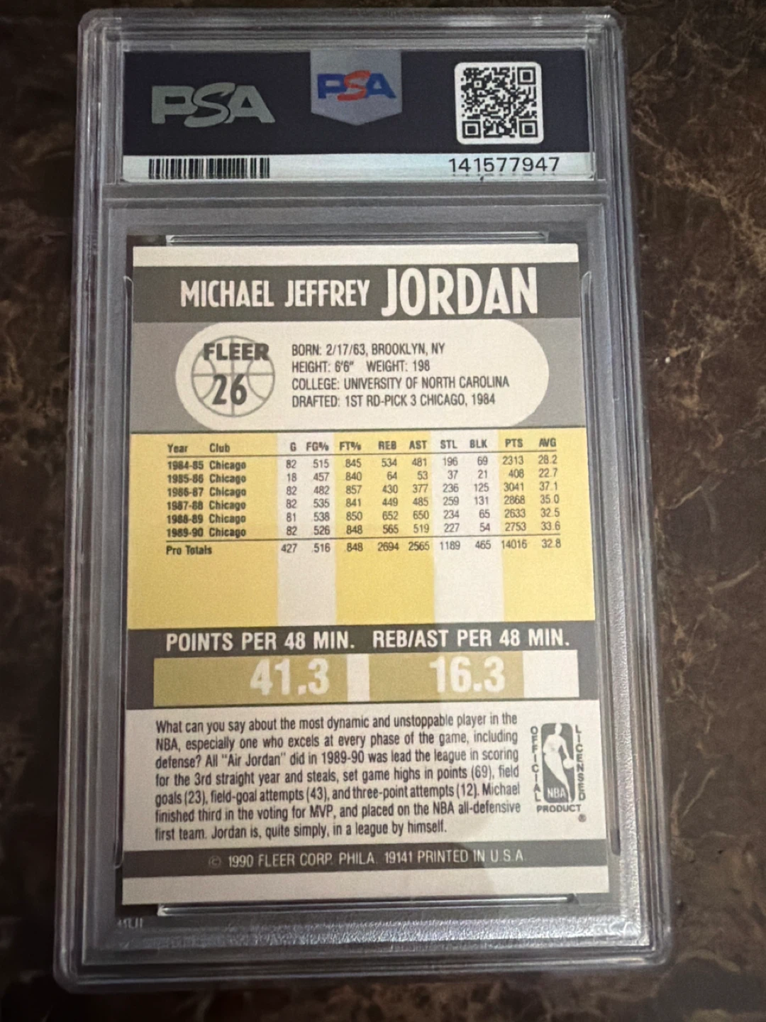 1990 Fleer Michael Jordan #26 Basketball Card PSA Graded - photo 2