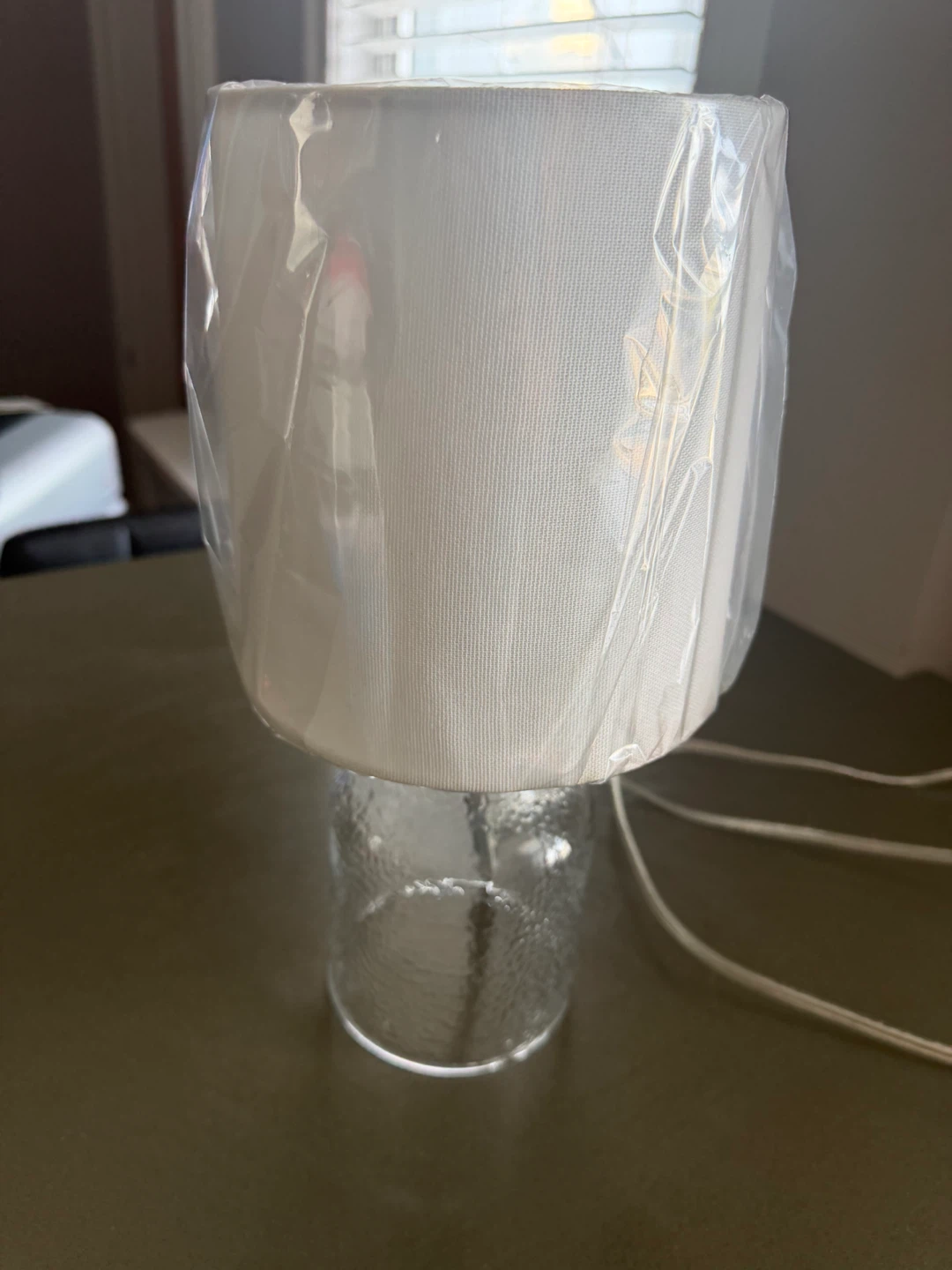 Small Glass Base Table Lamp with White Shade - photo 2